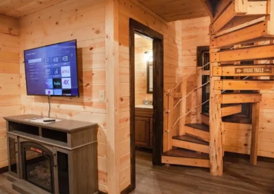 living room with smart tv in treehouse
