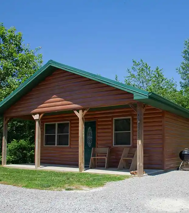 Rental cabin two bedroom logs front view